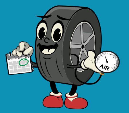 Cartoon tire logo for Don't Wait To Inflate campaign