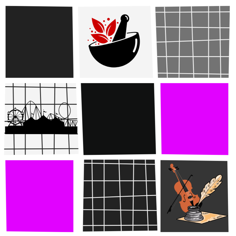 spices, amusement park, violin, fountain pen