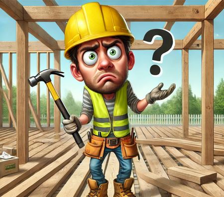 Cartoon of a person standing on a half build deck