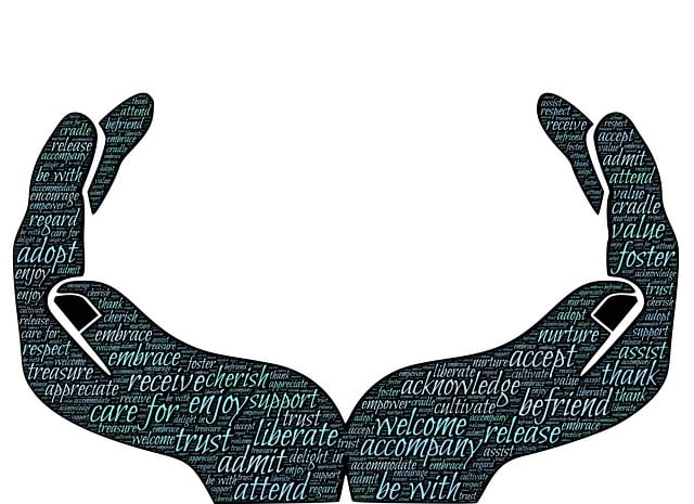 two hands with positive words