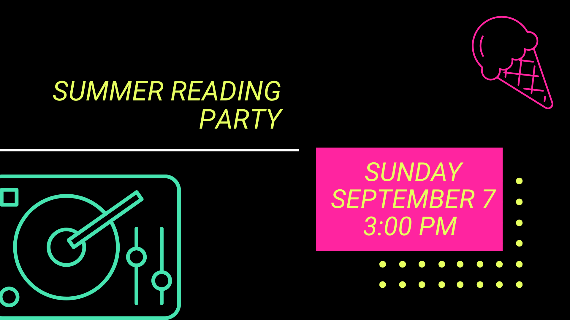 Summer Reading Party September 7 at 3 PM