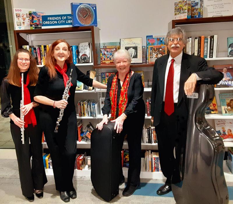 Four Oregon Chamber Players violin, flutes, and bass
