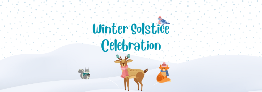 reindeer, squirrel, fox, and a blue jay all with scarves and hats