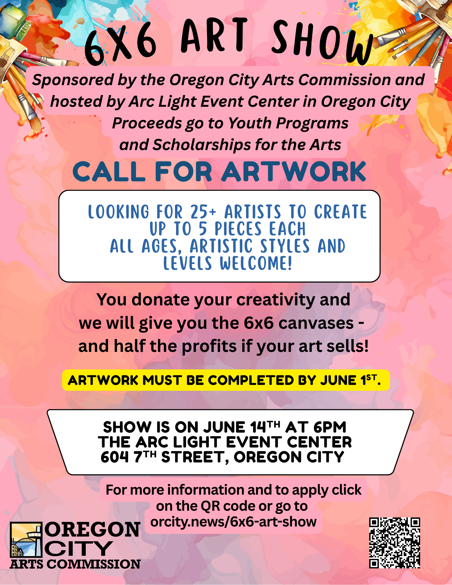 Flyer for Oregon City Arts Commission 6x6 Arts Show