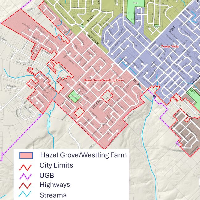 Hazel Grove-Westling Farm neighborhood association Map with boundaries outlined