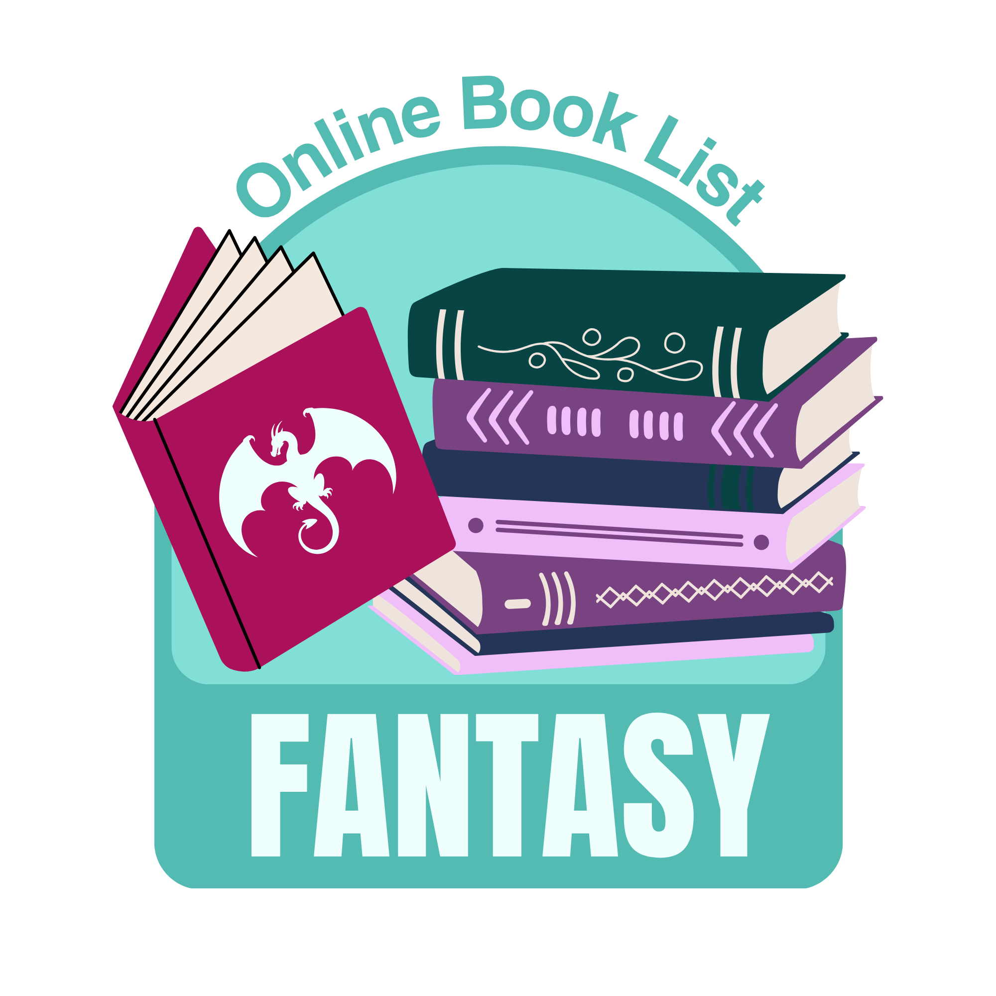 stack of books and a dragon