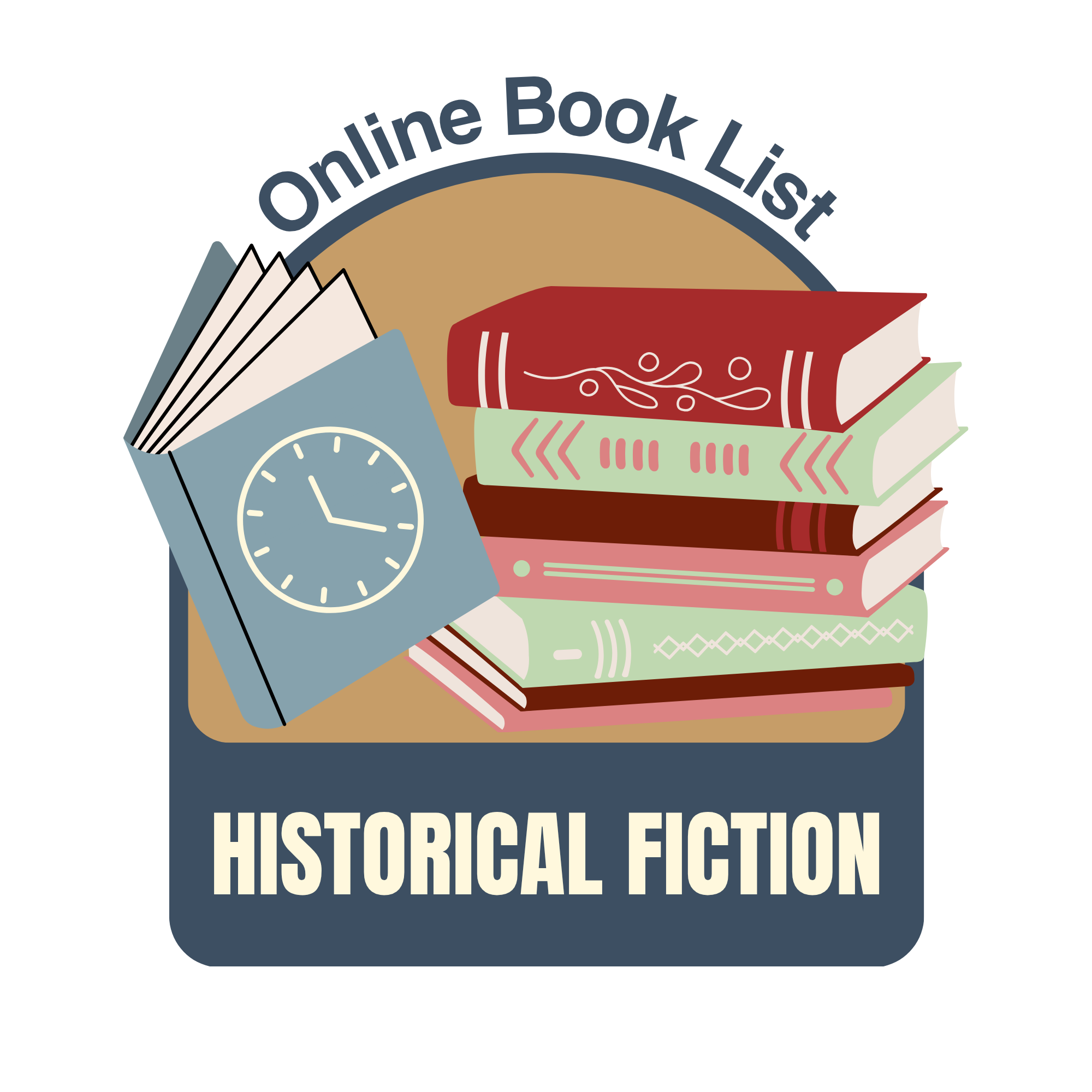 stack of books and a clock